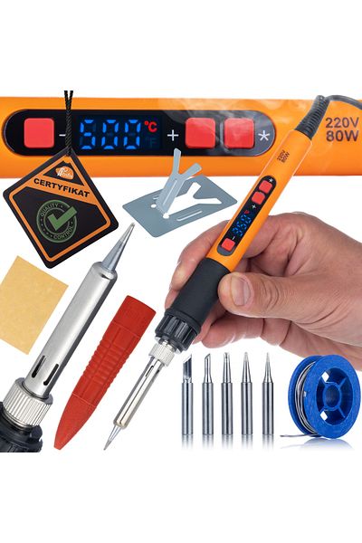 Rosfix Lutownica Orange Mastiff 80W Seria Electric S Zestaw 12w1 Wyświetlacz (6 Grotów, Cyna, Podstawka,