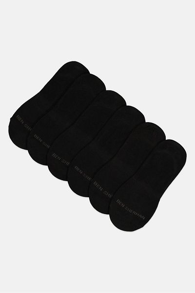 Ben Sherman Men 6 Pairs Brand Logo No Show Socks, Black