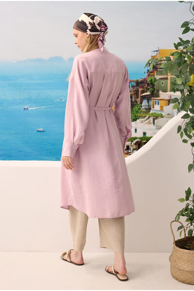 HEQA Yakası Geniş Pile Detaylı Tunik Açık Leylak