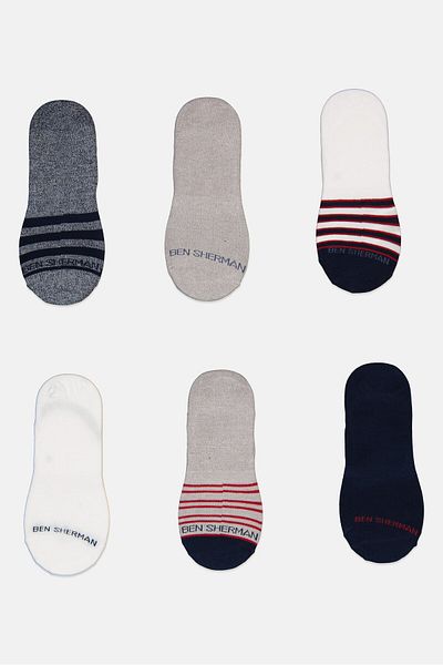 Ben Sherman Men 6 Pairs Brand Logo No Show Liner Socks, Multicolor