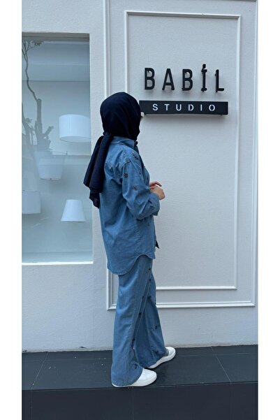 Venöve 25Ssgom0012 Bead Embroidered Meva Women's Denim Suit Blue