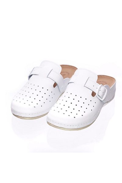 Tellus Women's leather medical clogs 25-09, White - 40