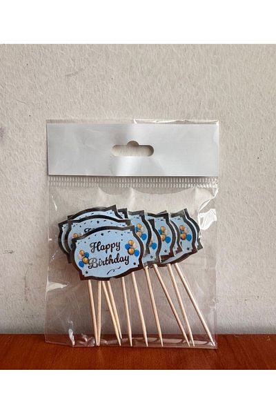 AKTEZ-EL 20 Silver Happy Birthday Themed Toothpicks