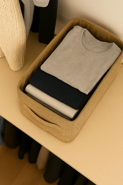 SER&YAT 1Pc Wardrobe Shelf Organizer Cardboard Foldable Straw Pattern Clothing Storage Box 45X25X20Cm