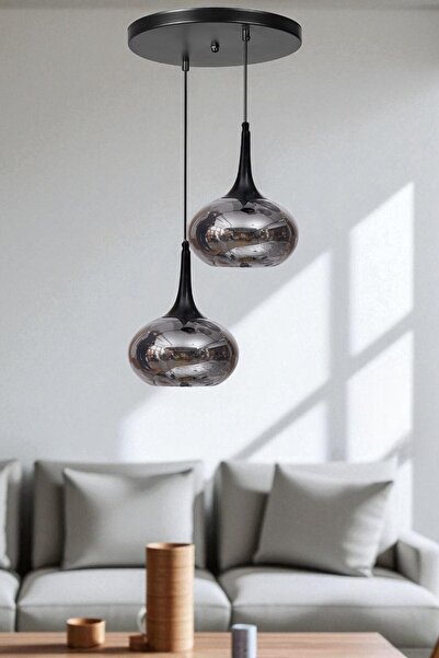 Lumexx ZARA 2 Lİ TEPSİLİ SİYAH FÜME CAMLI SARKIT