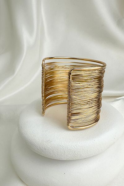 Modex Gold Color Layered Wide Edge Open Wire Bracelet