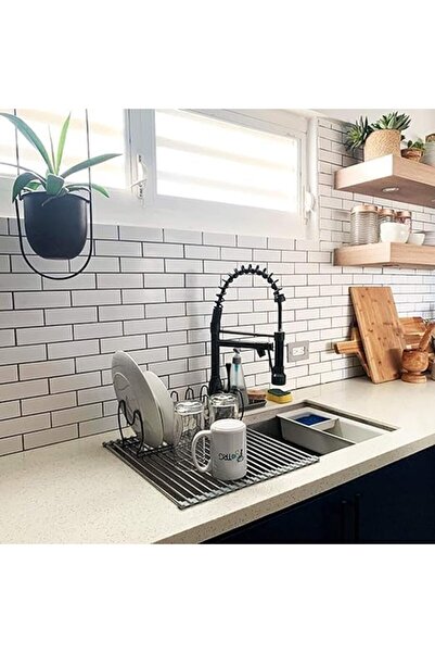 Hexar Over The Sink Dish Drying Rack, Roll Up Sink Dish Drainer Rack Multipurpose Foldable Kitchen