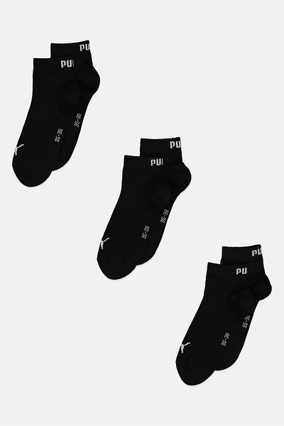 Puma Kids Boy 3 Pair Brand Logo Ankle Socks, Black