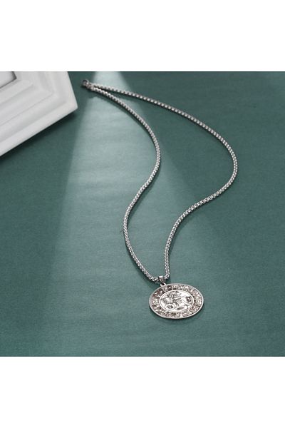 Viking Maya Circle Mexican Hieroglyphs Tarnish&Rust Free 316L Steel Men's Amulet Necklace