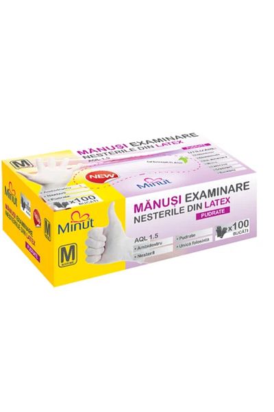 Minut Manusi examinare latex usor pudrate Minut, marimi M albe