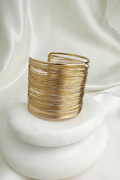 Modex Gold Color Layered Wide Edge Open Wire Bracelet