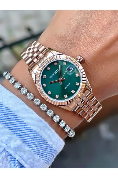 Ferrucci Steel Cord Women's Watch with Calendar 3 Atm Waterproof 2 Years Mechanism Warranty