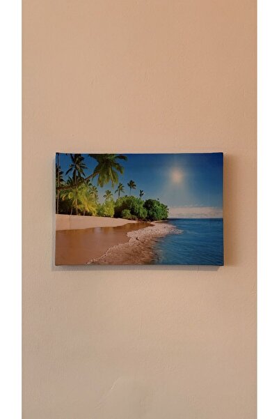 Missgold Sahil Ve Ağaç Manzaralı Natürel Ahşap Çerçeve Ev İşyeri Ofis Duvar Kanvas Tablo MNZ22
