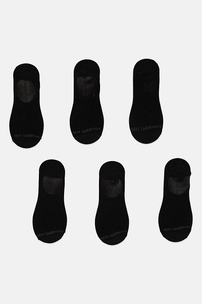 Ben Sherman Men 6 Pairs Brand Logo No Show Cut Socks, Black