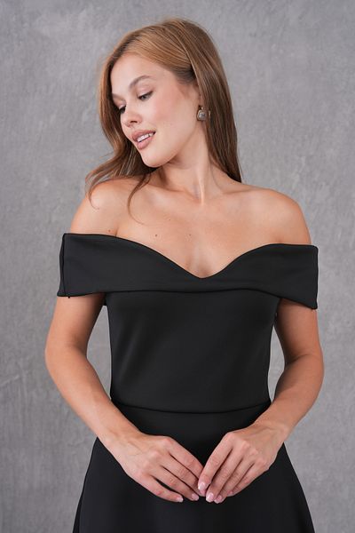 Secret Passion Lingerie Μαύρο ελαστικό ύφασμα κατάδυσης με στράπλες λαιμόκοψη Μίντι βραδινό φόρεμα 77128