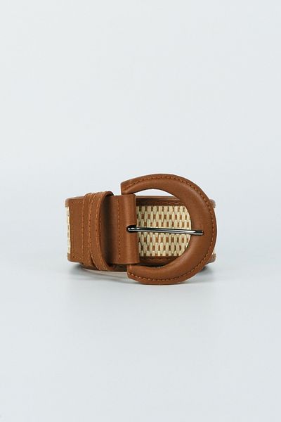 BE BLUE Brown Knitted Detail Leather Belt
