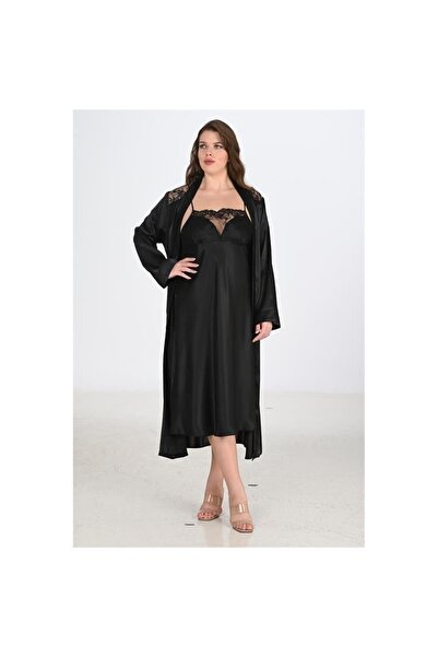 MİRALİVE Marsilyan- Set of 2 Black Dressing Gowns Bigsize 6221