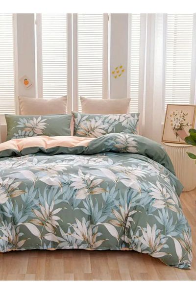 LUNA HOME Queen size 6 piece bedding set with green leaf pattern, very soft quality 200x230cm.