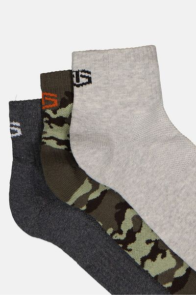 Tapout Men 3 Pairs Camouflage Hiking Quarter Socks, Multicolor