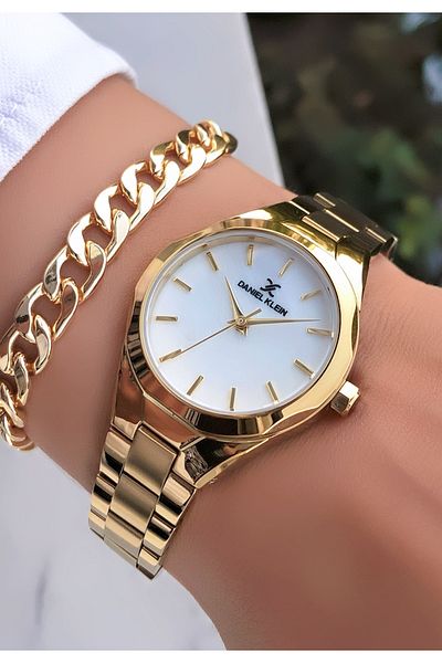 Daniel Klein Original E-Invoiced Gold Color 2 Years Warranty 3Atm Waterproof Women's Wrist Watch with Bracelet Gift