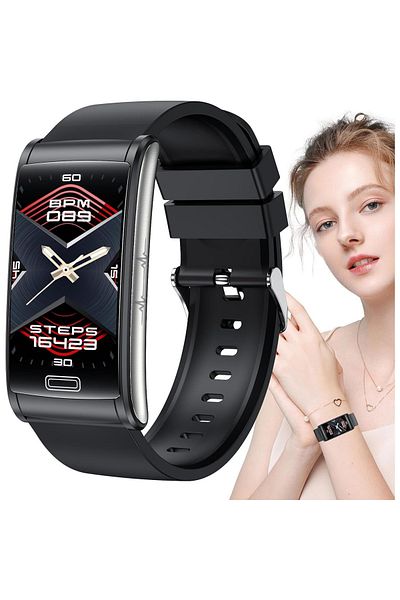 Smart Vibe Bratara Fitness si Ceas Smartwatch E6™ WATCH 3D UltraSlim, Fitness Tracker 24/7, Black