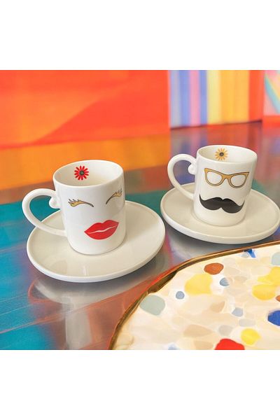WPAWZ Set of 2 Porcelain Turkish Coffee Cups Special for Couples
