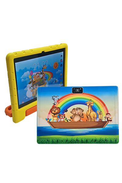 A ATAB Interactive tablet for children with silicone case, 10.1 Inch, Android 12.0, 8 GB RAM, 256 GB ROM