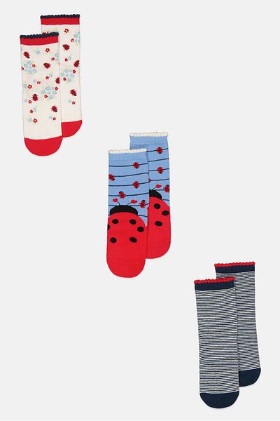 MOTHERCARE Kids Girl 3 Piece Printed Crew Socks, Multicolor