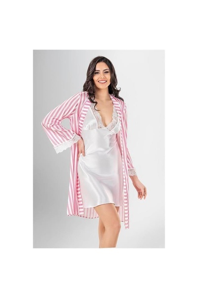 MİRALİVE Marsilyan- 2 Piece Short Dressing Gown Set Patterned