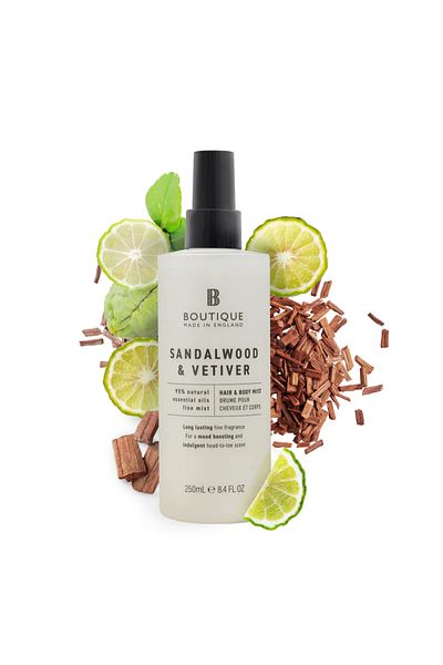 Boutique Hair & body spray with sandalwood & vetiver fragrance, Boutique, 250 ml