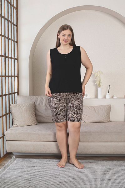 Asel Large Size Wide Strap Sleeve Shortslycra Combed Cotton Fabric Pajama Set