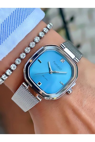 Ferrucci Steel Mesh Cord Women's Wristwatch 3 Atm Waterproof with 2 Years Warranty Mechanism