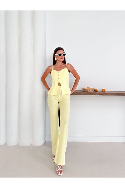 Cistern İstanbul Women's Yellow Strap Vest Pants Bottom Top Set