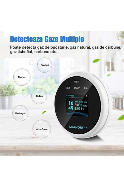MIANDREE Wi-Fi Detector for Gas and LPG, Smart, Light and Sound Signal, Temperature Sensor, TUYA
