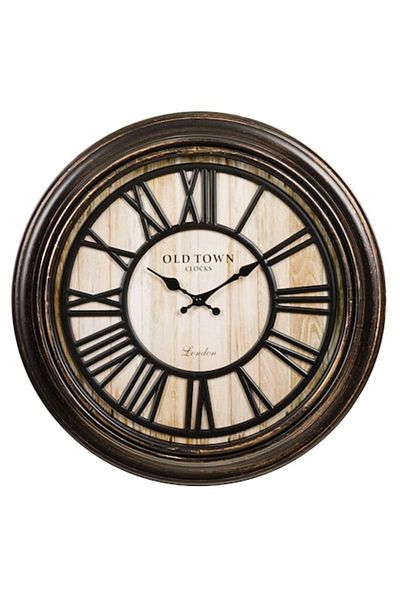 MDM Decorative Wall Clock with Large Roman Numerals, Vintage OldTown Clocks, Black/Bronze, 51.2x5.1 cm