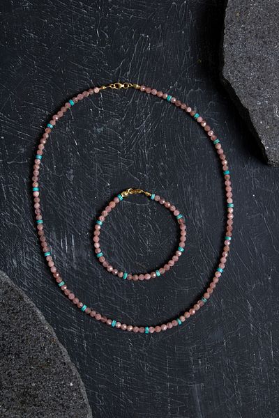 OSMANLI DOĞAL TAŞ Certified Rhodochrosite, Turquoise Silver Closure Natural Stone Set