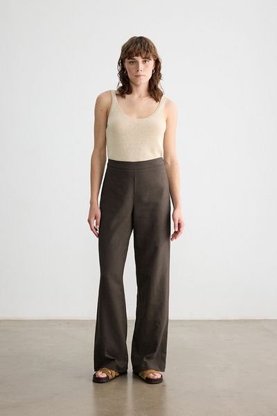 BE BLUE Aci Brown Cotton Linen Palazzo Pants