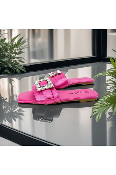 OEM Women's slippers with decorative crystal applications, made of textile material, for summer, F25