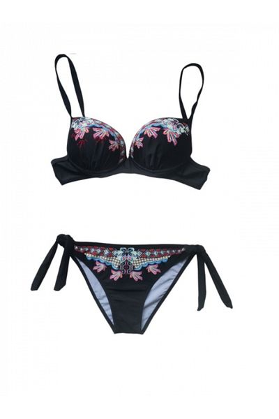 OEM Swimsuit, Black with Floral Print, Push-up Bra