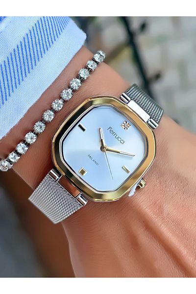 Ferrucci Steel Mesh Cord Women's Wristwatch 3 Atm Waterproof with 2 Years Warranty Mechanism