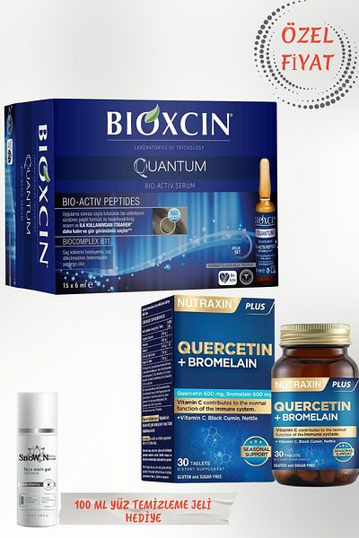 Nutraxin Quercetin + Bromelain 30 Tablets + Quantum Bio-Activ 15X6 ml Hair Serum + Gel Gift