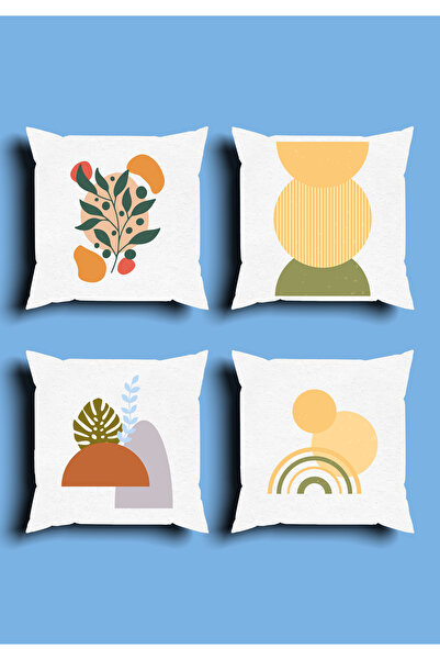 GREENDECOR Bohemian Geometric Line Shapes Special Design 4 Pcs. Double Side Printed Throw Pillow Cover and 1 Pcs. Runner