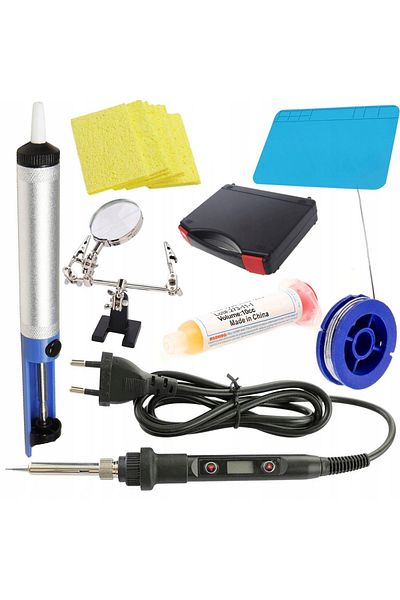 Rosfix Lutownica precyzyjna z wyświetlaczem 80W+Mata 200x300+Cyna 0,8 10g+Odsysacz+3 ręka+czyścik