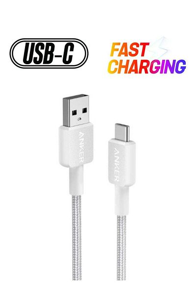 Anker كابل مضفر 322 USB-A إلى USB-C (6 أقدام) A81H6H21 - أبيض