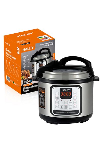 HALEY Oală sub presiune electrică multifuncțională 10 în 1, 1200W, 6L, Negru/Argintiu – Rapidă și inteligentă