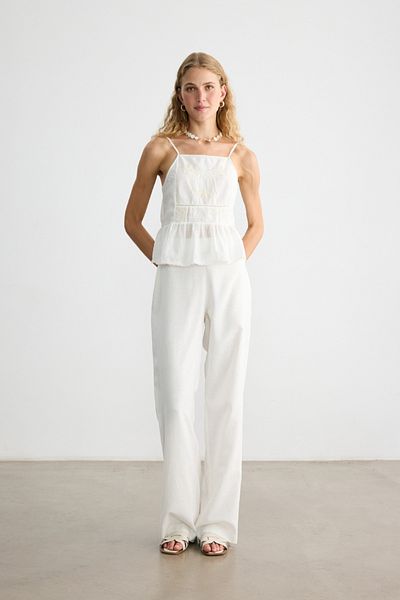 BE BLUE Ekru Cotton Linen Palazzo Pants