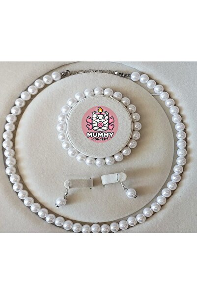 MUMMY CONCEPT ZARİF ŞIK GERÇEK CAM İNCİ KOLYE BİLEKLİK KÜPE SET ( NİKAH, DÜĞÜ...