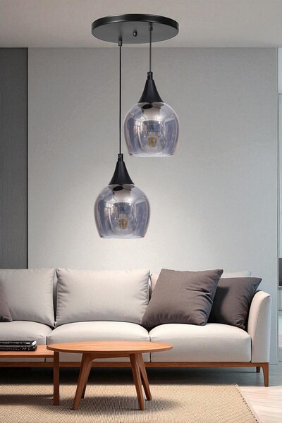 Lumexx ENZO 2 Lİ TEPSİLİ SİYAH FÜME CAMLI SARKIT