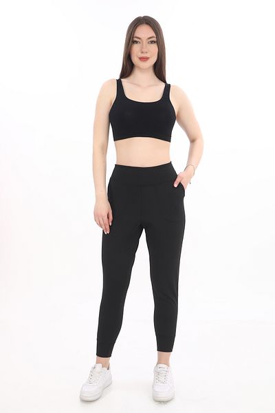 Fit & Fit Tayt Summer High Waist Premium, Recovery Knitted Sports Tights Firming Effect Leggings Black Color