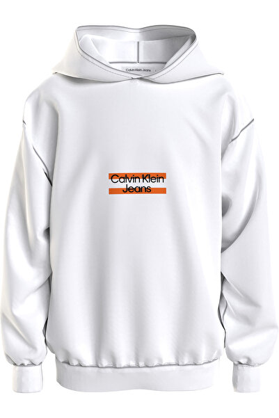 Calvin Klein MINI BLOCK LOGO HOOD Erkek Beyaz Hoodie